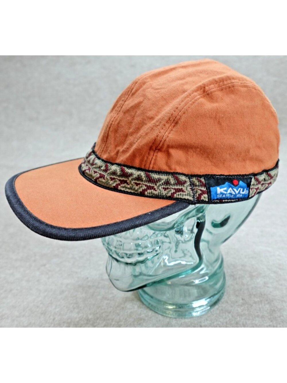 Kavu Hat Medium Orange Strap Camper 4 Panel Canvas Made in USA Vintage